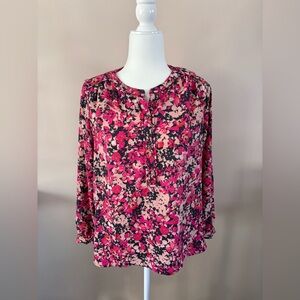 LOFT Pink and Black Floral Blouse